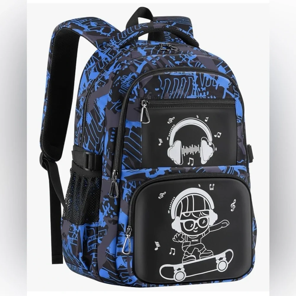 New Blue Glow-in-the-Dark Backpack School Book bag Travel Skate Bag Laptop